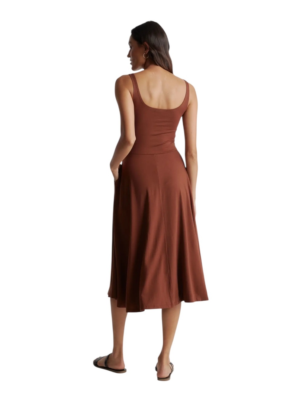 Quince Brown Tencel Jersey Fit & Flare Midi Dress Sz S - Picture 5 of 16
